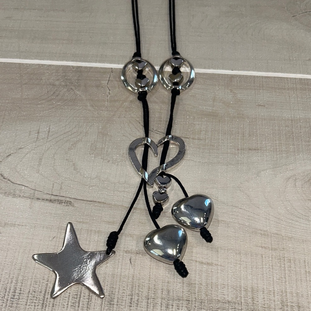 Silver Heart and Star Pendant Necklace